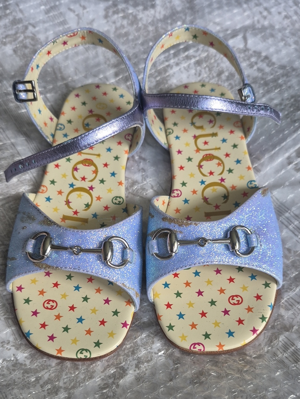 Gucci Kids Metallic Lavender Glitter Horsebit Sandals